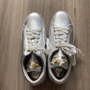 BRAND NEW Michael Kors Metallic Leather Silver Sneaker